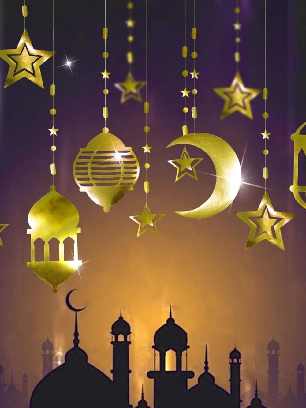 Arabian Nights Gold Star Moon Lantern Garland Pre-Assembled Shining Hanging Mawi
